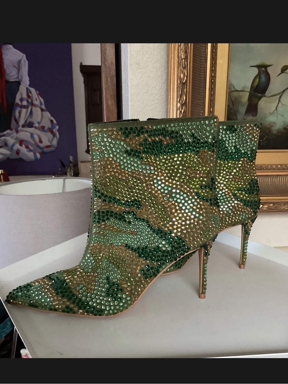 KURT GEIGER BELGRAVIA CRYSTAL EMBELLISHED ANKLE BOOT GREEN SIZE 36.5 US 6.5 NWOT